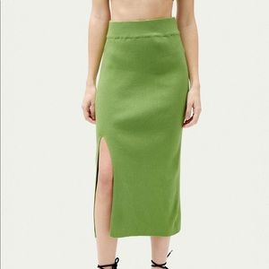 Green Ribbed Midi Skirt with Slit (worn once)